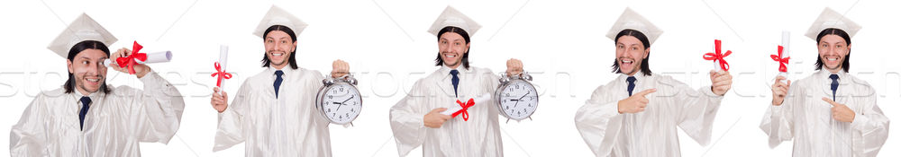 Stock photo: Young man student with clock isolated on white