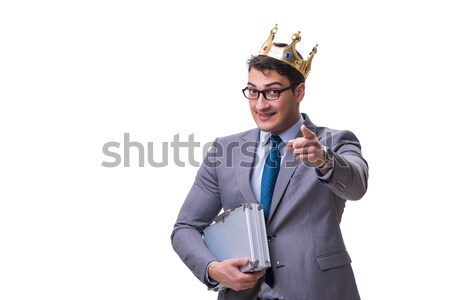 Businessman student carrying holding pile of books isolated on w Stock photo © Elnur