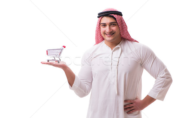 Arab om Cosul de cumparaturi izolat alb afaceri Imagine de stoc © Elnur