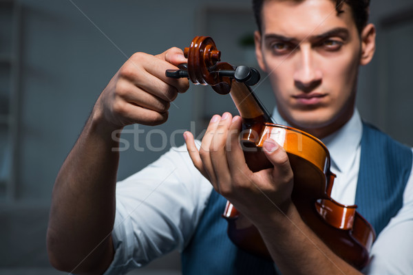 Young musician man practicing playing violin at home Stock photo © Elnur