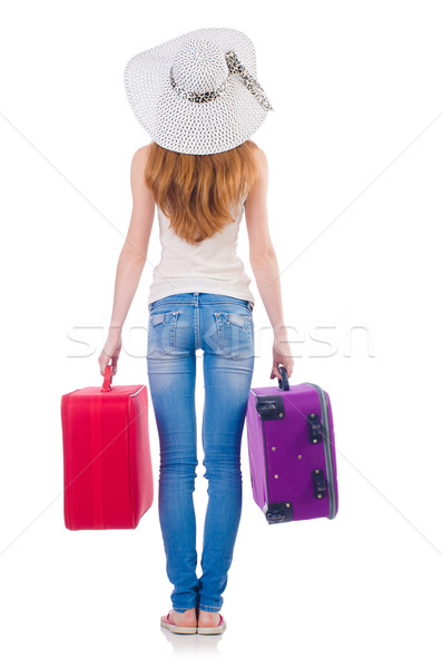 Girl with suitcases isolated on white Stock photo © Elnur