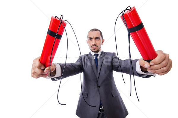 Stock photo: Businessman with dynamite isolated on white