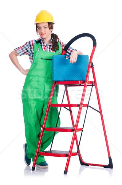 Kobieta naprawy pracownika drabiny pracy przemysłowych Zdjęcia stock © Elnur