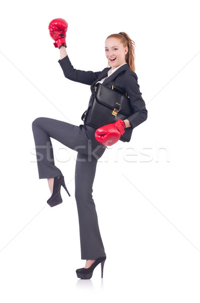 Woman businesswoman with boxing gloves on white Stock photo © Elnur