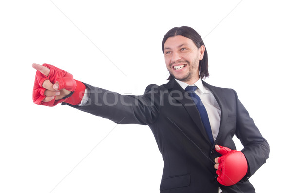 Businessman with boxing gloves on white Stock photo © Elnur