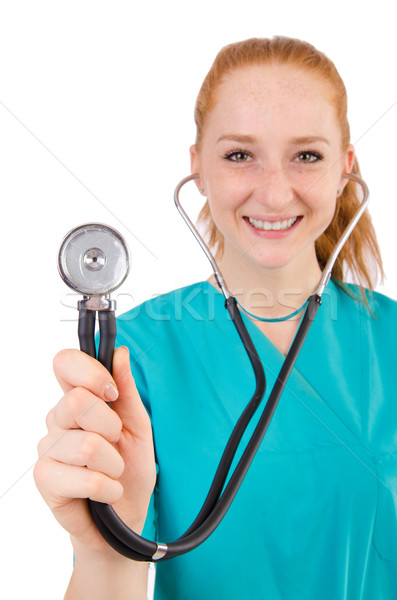 Foto stock: Jóvenes · médicos · aprendiz · estetoscopio · aislado · blanco