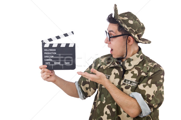 ストックフォト: 面白い · 兵士 · 映画 · ボード · 孤立した · 白