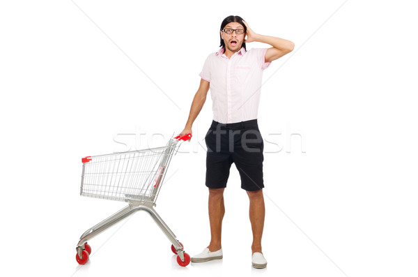 Man shopping with supermarket basket cart isolated on white Stock photo © Elnur