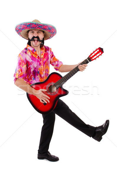 Mexican male brandishing guitar isolated on white Stock photo © Elnur