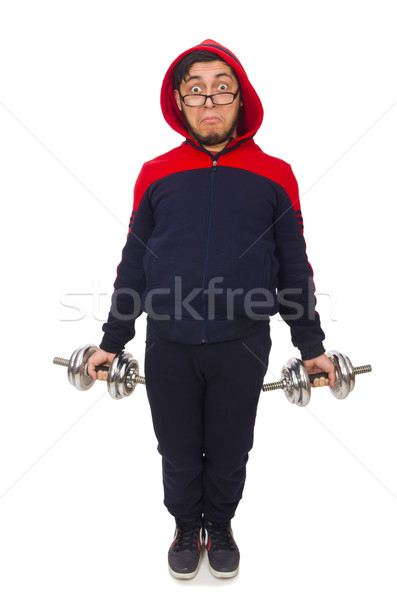 Stock photo: Young man with dumbbells isolated on white