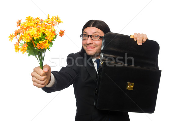 Handsome businessman with flower and brief case isolated on white Stock photo © Elnur