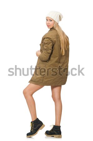 Pretty woman in jeans shorts isolated on white Stock photo © Elnur