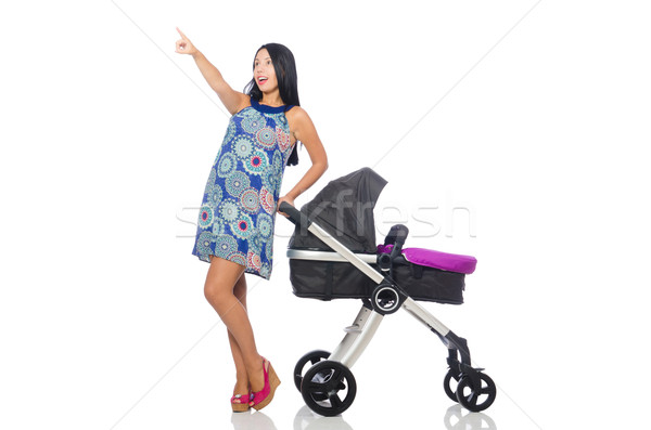 Stock foto: Glücklich · mom · Baby · Kinderwagen · Frau · Familie