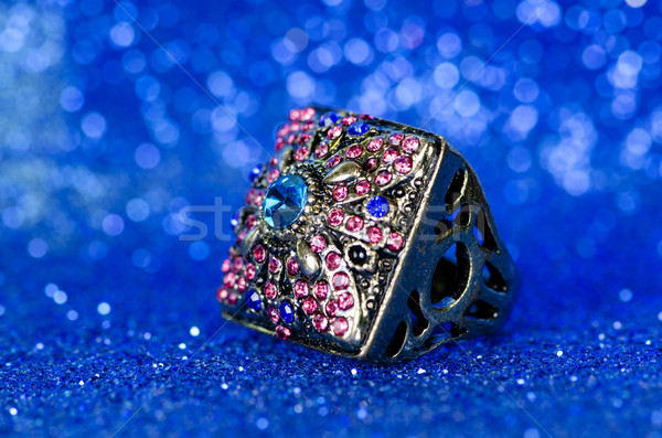 Jewellery ring against blue background Stock photo © Elnur