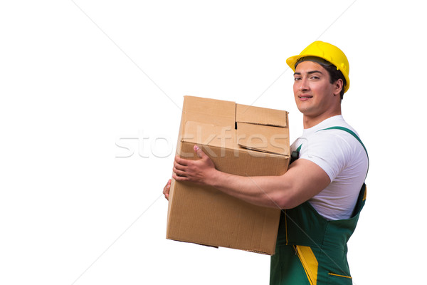 Férfi költözködő dobozok izolált fehér férfi fehér mosoly Stock fotó © Elnur