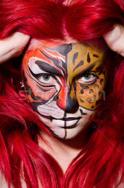 Frau Tiger Gesicht Halloween Mode Katze Stock foto © Elnur
