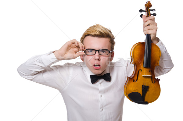Młodych funny skrzypce gracz odizolowany biały Zdjęcia stock © Elnur