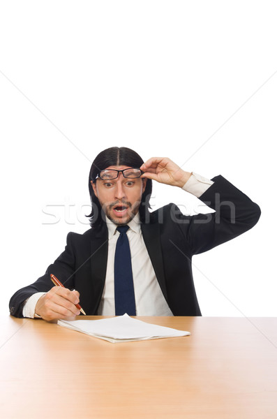 Shocked businessman sitting isolated on white Stock photo © Elnur