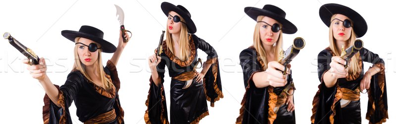 Woman pirate in various poses on white Stock photo © Elnur