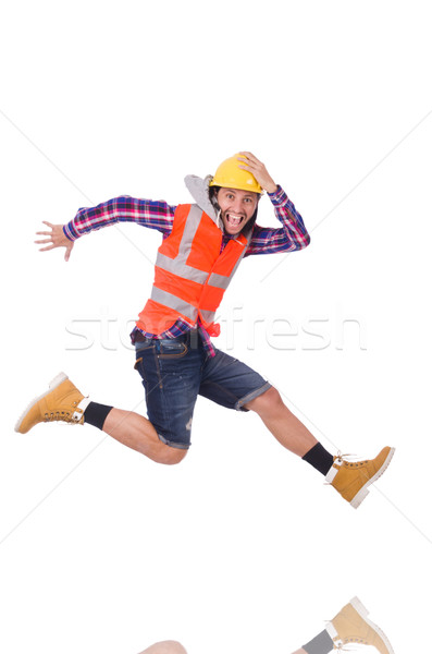 Running young builder in hurry isolated on white Stock photo © Elnur