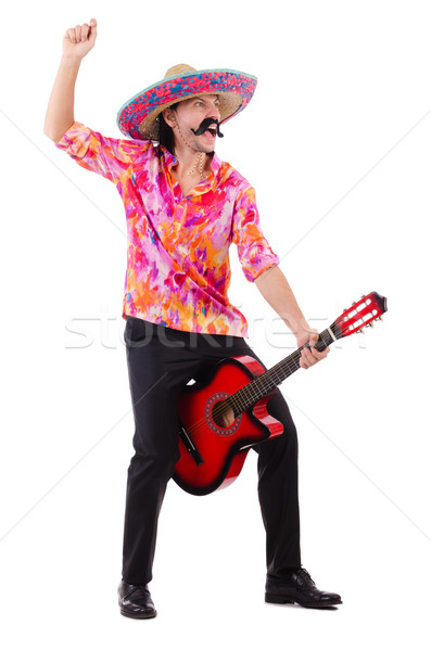 Mexican male brandishing guitar isolated on white Stock photo © Elnur