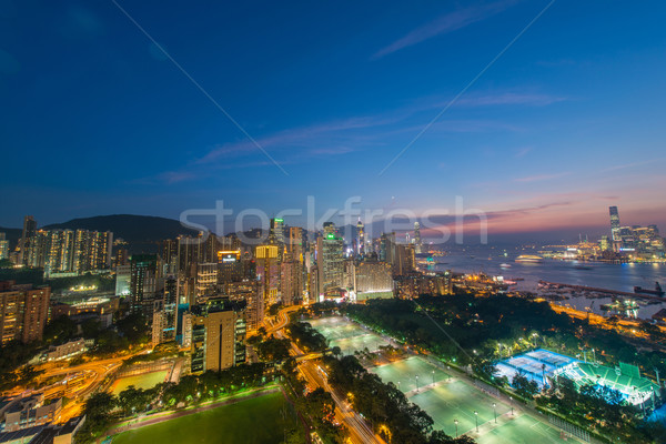 Vista Hong Kong puesta de sol cielo edificio ciudad Foto stock © Elnur