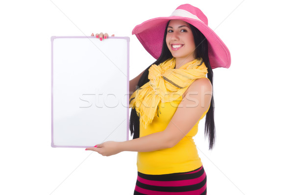 Joven anunciante aislado blanco mujer feliz Foto stock © Elnur