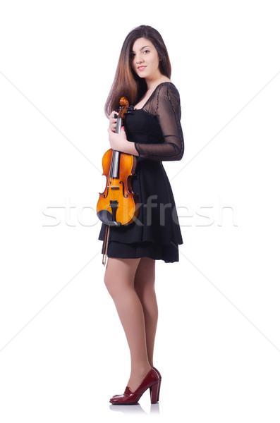 [[stock_photo]]: Femme · jouer · violon · blanche · bois