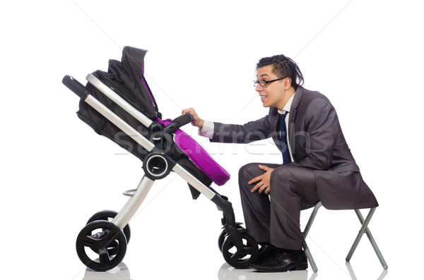 Funny tata baby wózki dla dzieci biały rodziny Zdjęcia stock © Elnur