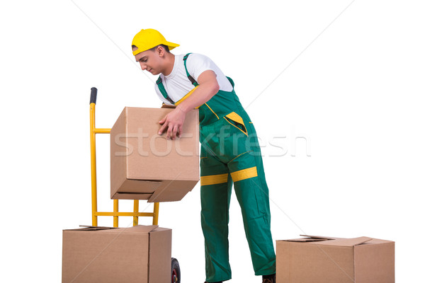 Fiatalember költözködő dobozok kosár izolált fehér mosoly Stock fotó © Elnur