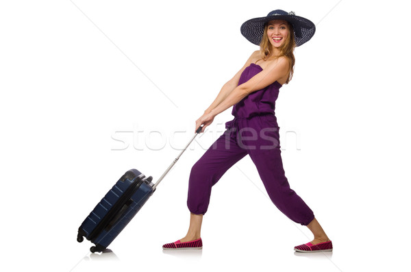 ストックフォト: 女性 · スーツケース · 孤立した · 白 · 少女 · 幸せ
