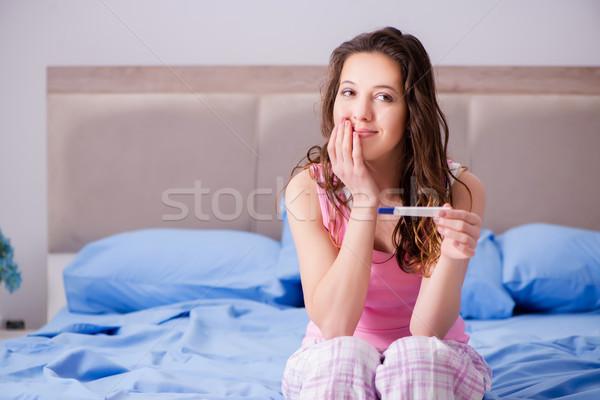 Stock photo: Woman discovering her positive pregnancy test
