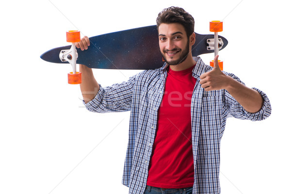 Young skateboarder with a longboard skateboard isolated on white Stock photo © Elnur