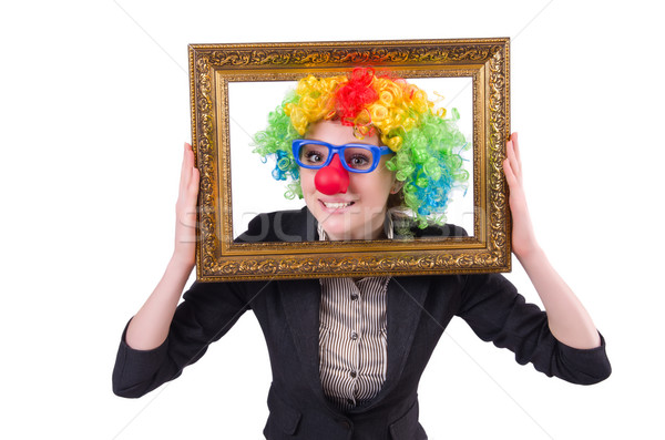 Funny clown girl with frame isolated on white Stock photo © Elnur