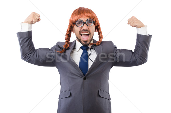 Funny businessman with female wig isolated on white Stock photo © Elnur