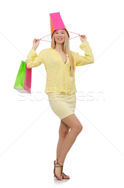 Foto stock: Bastante · mulher · jovem · verão · amarelo · roupa · isolado