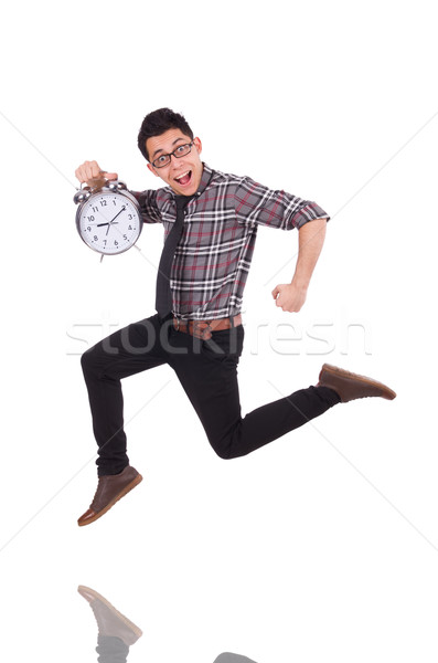 Man with clock trying to meet the deadline isolated on white Stock photo © Elnur