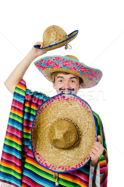 Funny young mexican with false moustache isolated on white Stock photo © Elnur