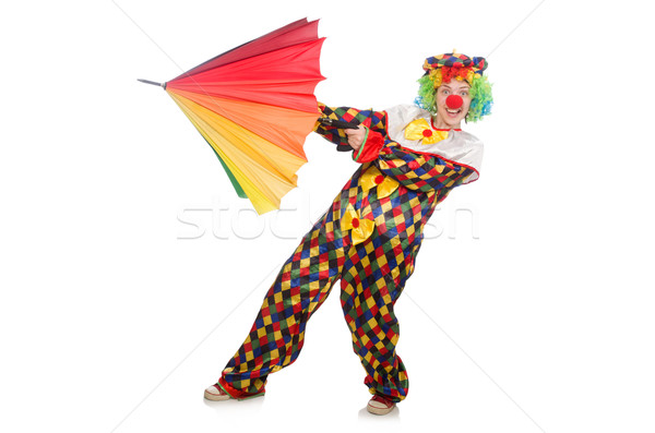 Clown with umbrella isolated on white Stock photo © Elnur