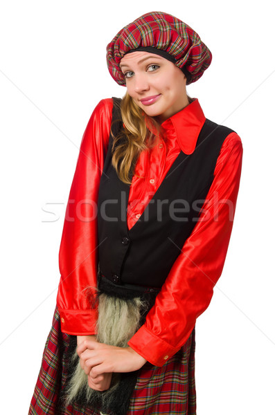 Funny woman in scottish clothing on white Stock photo © Elnur