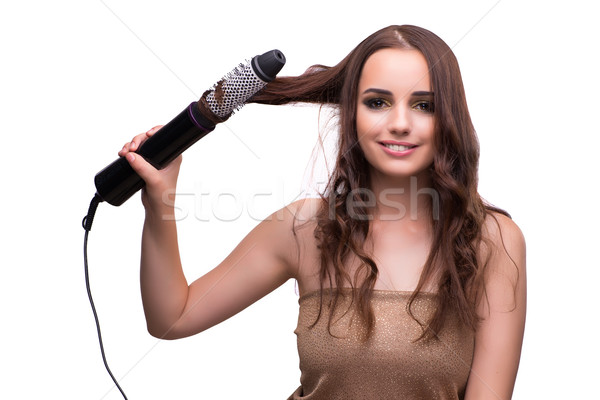 Young beautiful woman with hair dryer isolated on white Stock photo © Elnur