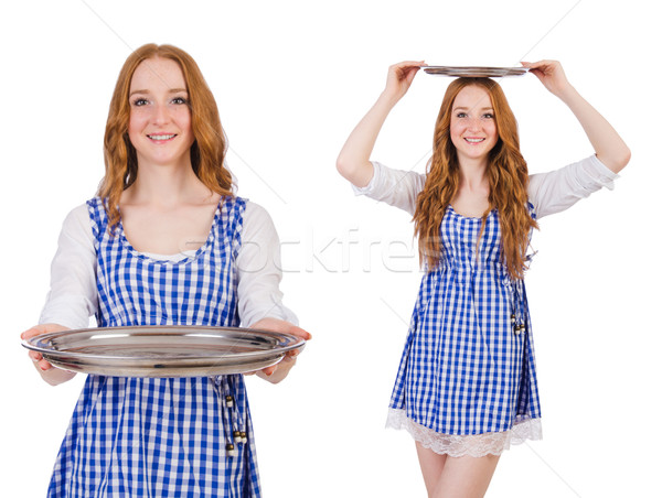 Stock photo: Nice attractive waitress isolated on the white