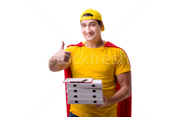 [[stock_photo]]: Pizza · livraison · Guy · isolé · blanche