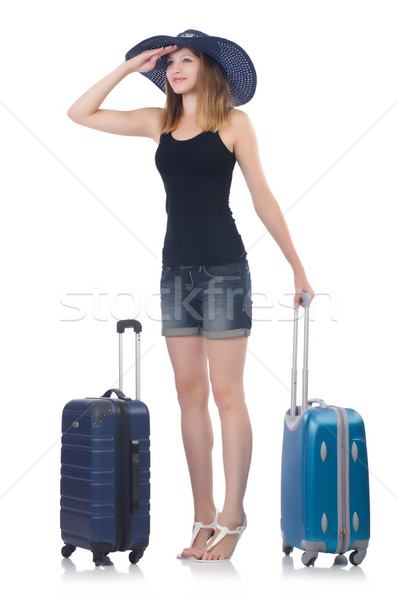 Girl with suitcases isolated on white Stock photo © Elnur