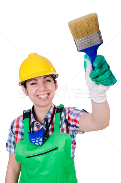 Stock photo: Woman painter with paintbrush on white