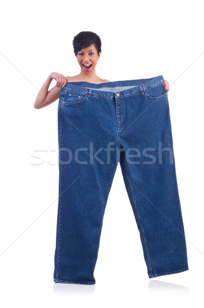 [[stock_photo]]: Femme · régime · grand · jeans · fille · heureux