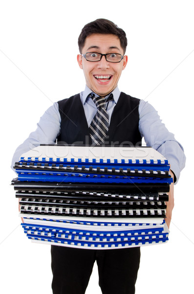 Stock photo: Funny man with lots of folders on white