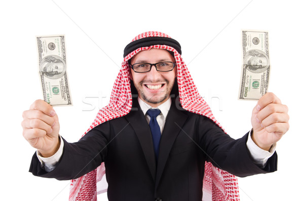 Arab businessman in eyeglasses with dollar   isolated on white Stock photo © Elnur