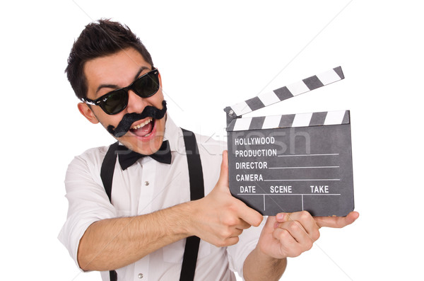 Stock photo: Funny with movie clapper isolated on white