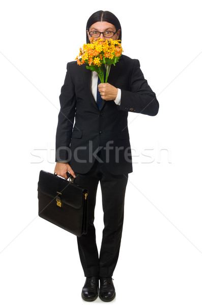 Handsome businessman with flower and brief case isolated on white Stock photo © Elnur